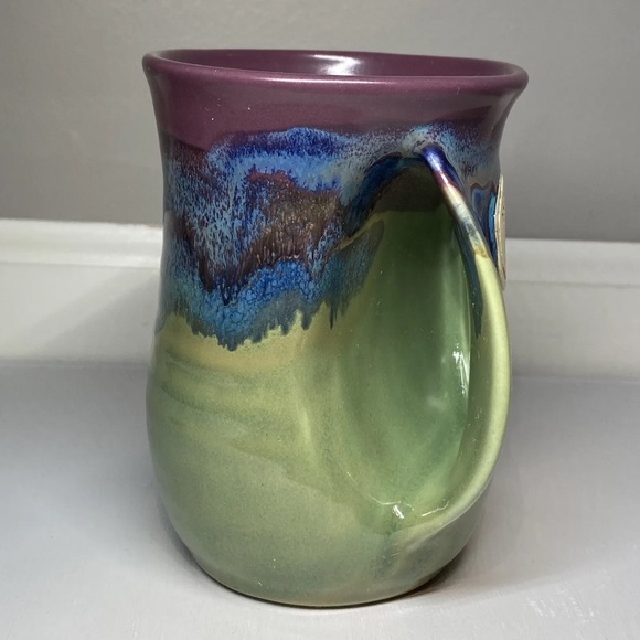 Neher Pottery Hand Warmer Mug Drip Glazed Minnesota Cup, Signed 2012 Blue Purple - Picture 3 of 11